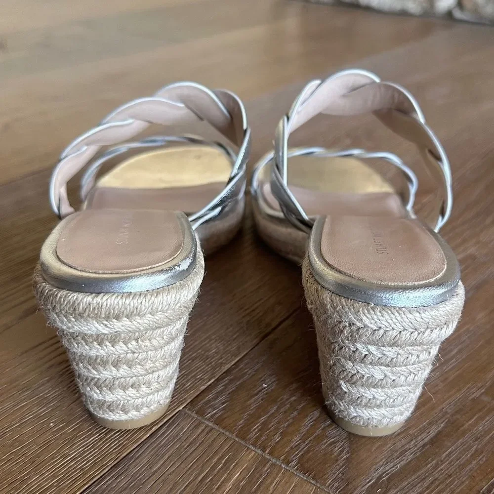 STUART WEITZMAN Twisted Espadrille Slide Sandal Platino Metallic Size 7 NEW
